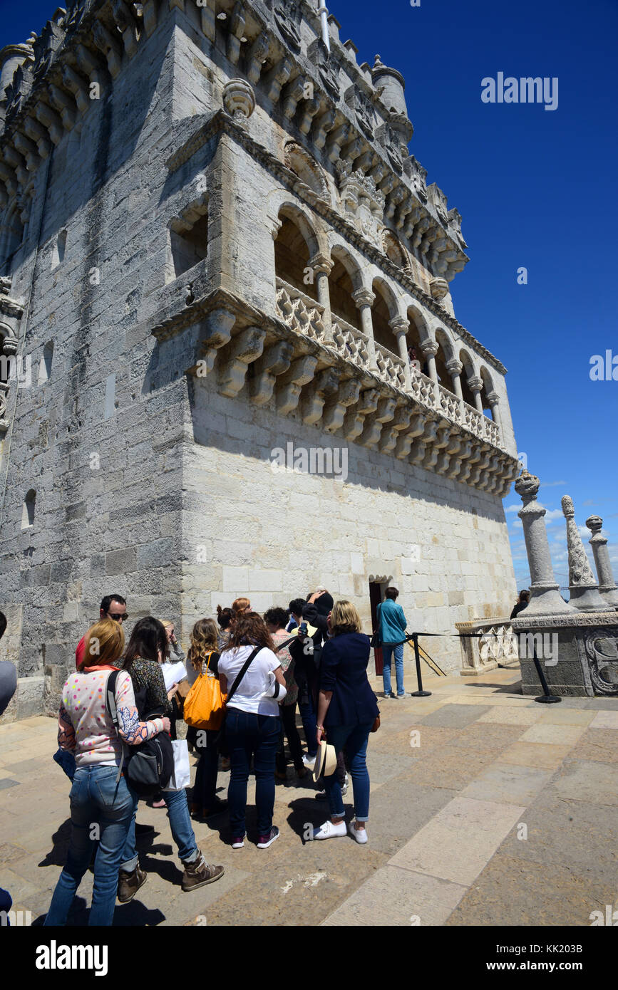 Belém Tower o torre di San Vincenzo, una torre fortificata situata nella parrocchia civile di Santa Maria de Belém nel comune di Lisbona, Portogallo. Foto Stock