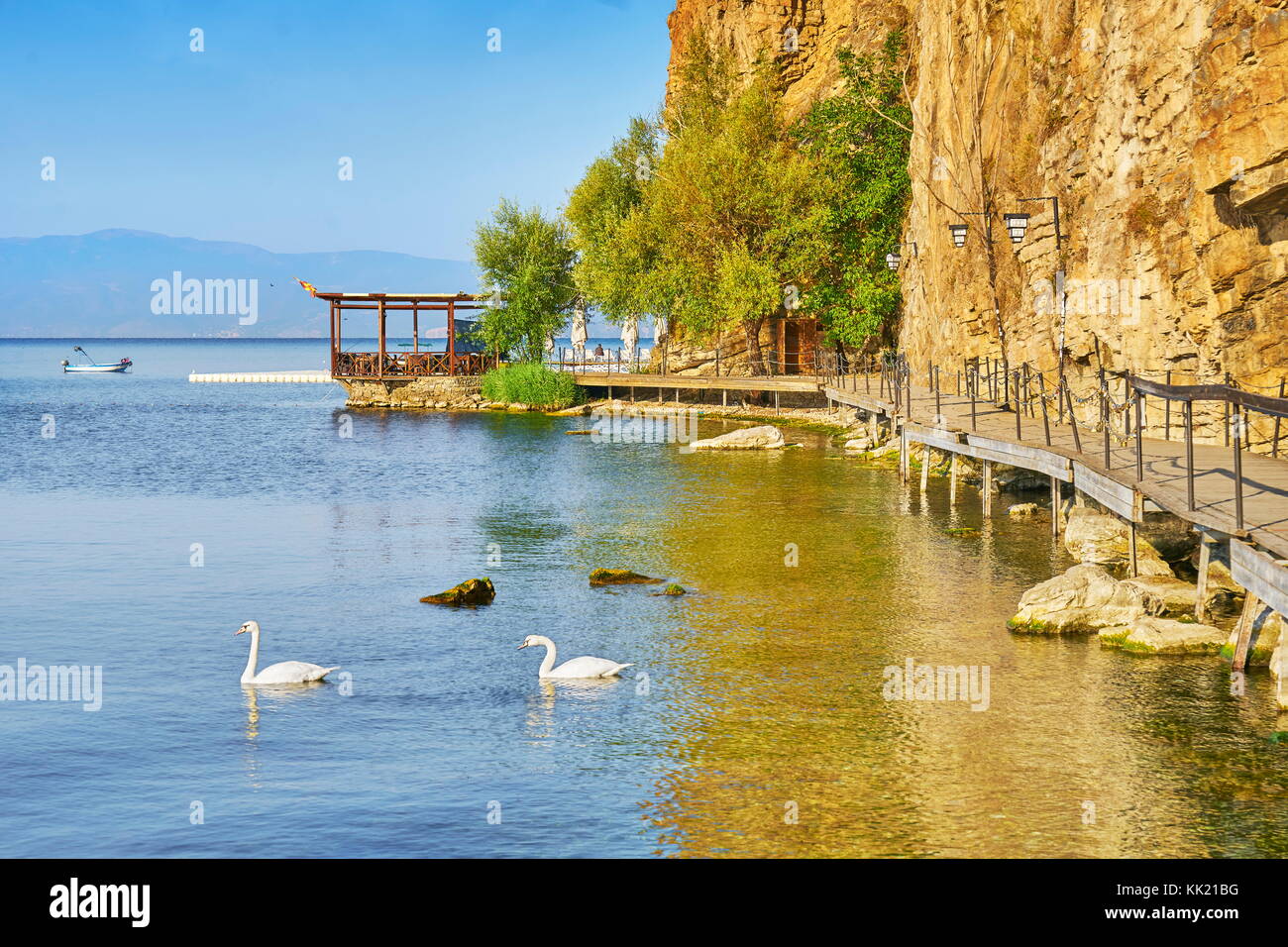Il lago di Ohrid, Ohrid city, Repubblica di Macedonia, Balcani Foto Stock