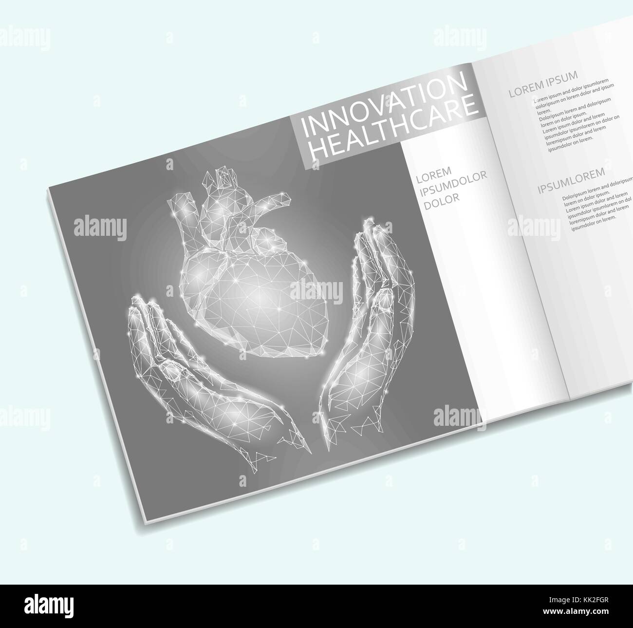 Cuore in mano brochure healthcare bassa poli modello. punto poligonale della linea design triangolo. salute umana medicina curare l'idea di business donazioni di beneficenza illustrazione vettoriale Illustrazione Vettoriale