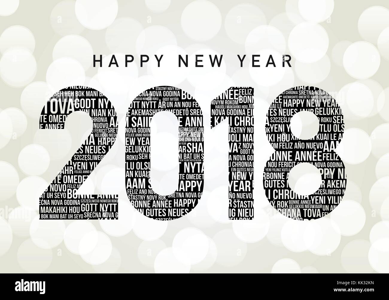 Felice anno nuovo 2018 in diverse lingue in tutto il mondo Illustrazione Vettoriale