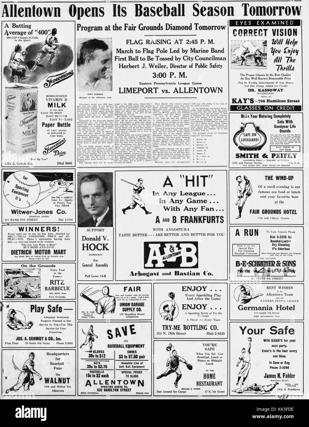 1938 Allentown Fairgrounds Baseball 30 Apr MC Allentown PA Foto Stock