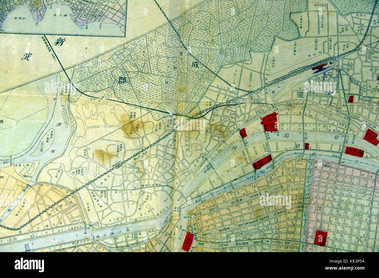 Osaka Kita Fukushima mappa 1907 Foto Stock