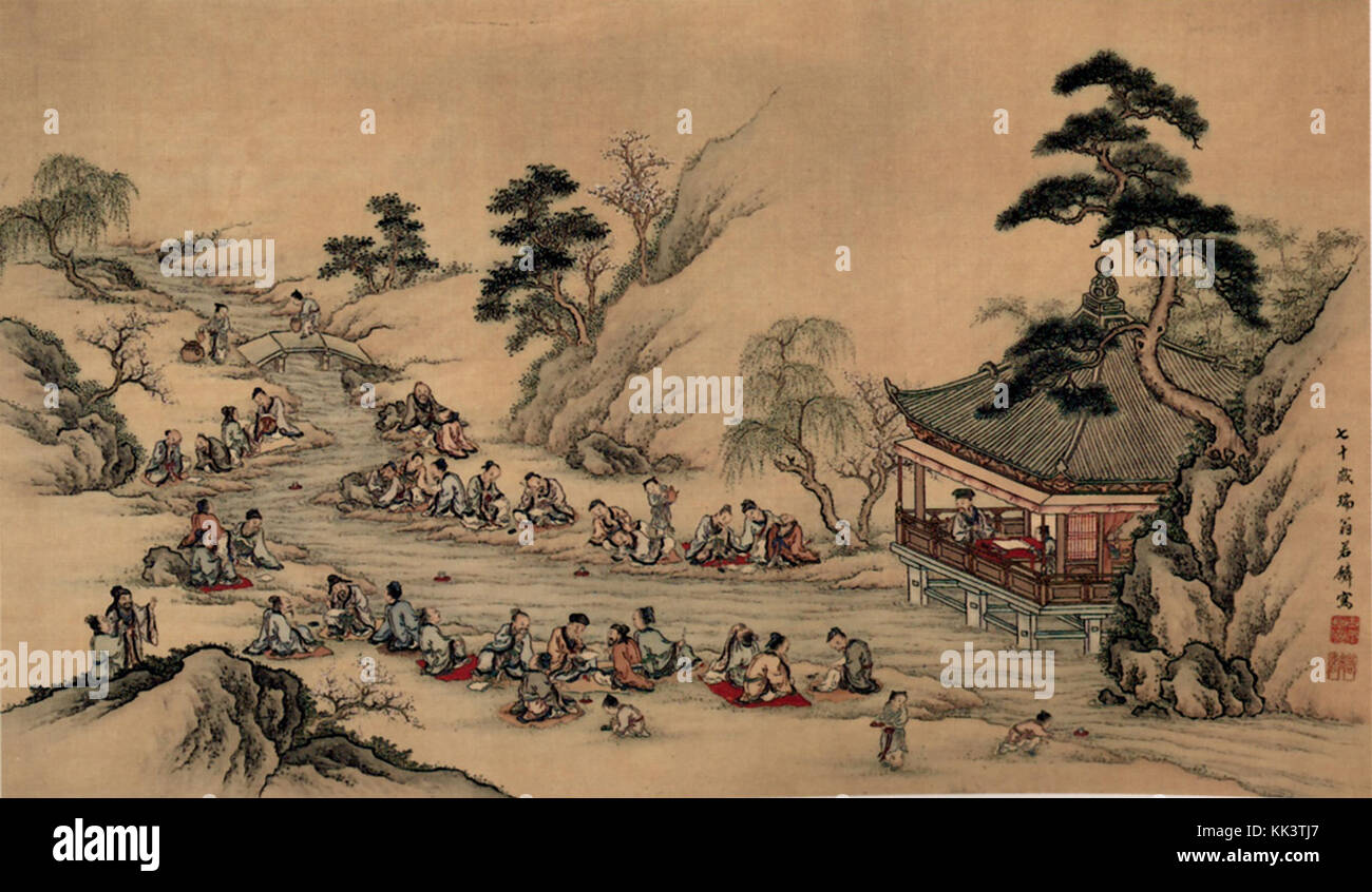 Vagare flusso a ting Lan Yamamoto Jakurin appendere colore di scorrimento su seta Foto Stock