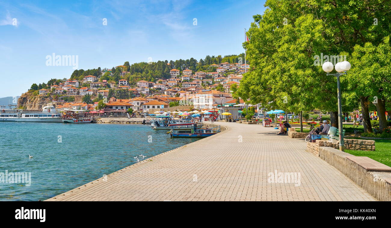 Il lago di Ohrid promenade, Ohrid città, Macedonia Foto Stock