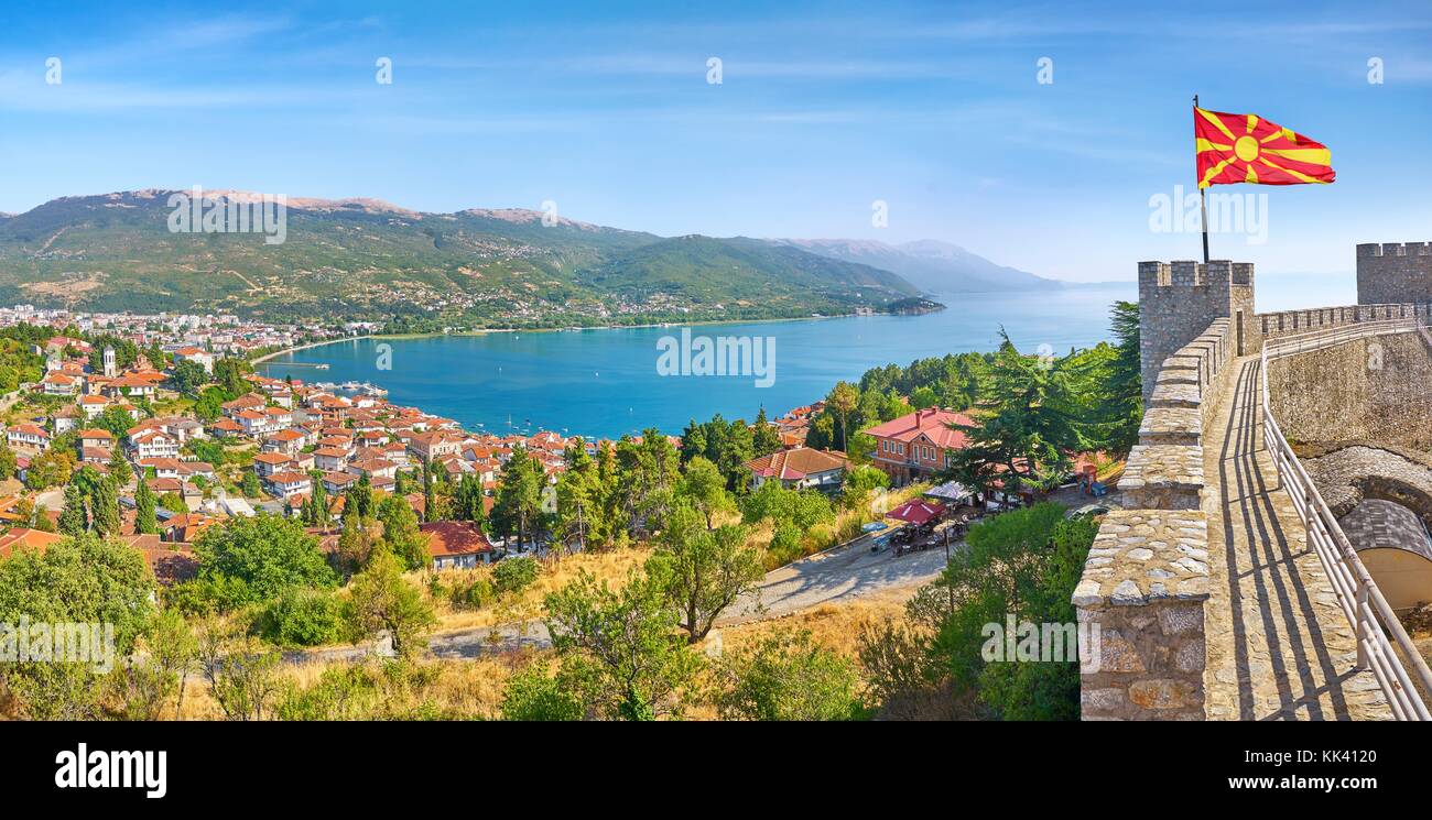 Antenna viev panorama dal castello di Ohrid Macedonia Foto Stock