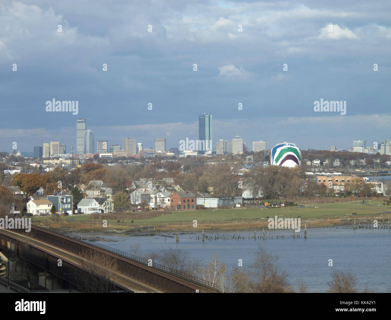 Una vista di Boston dal nord Quincy, Massachusetts Foto Stock