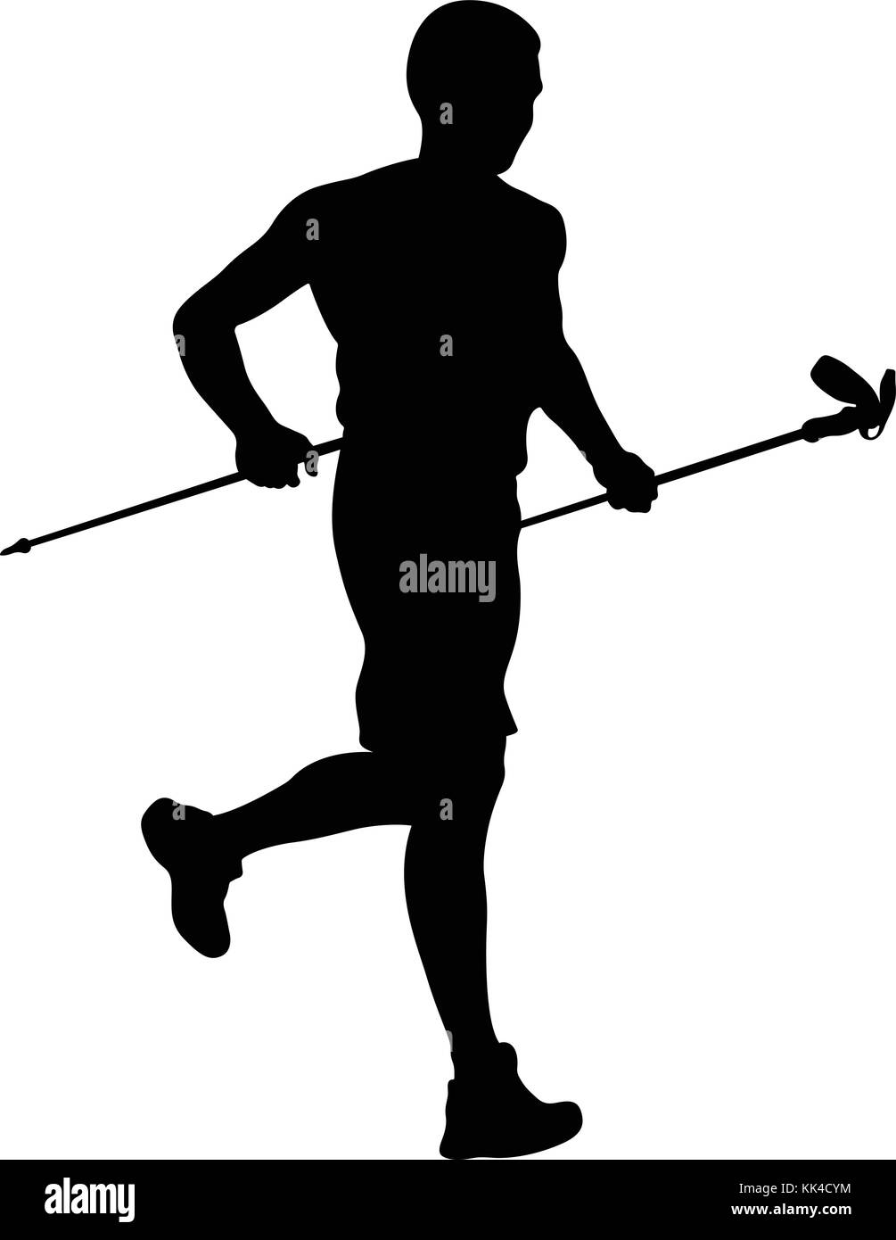Atleta skyrunner con bastoncini da trekking in esecuzione dalla montagna illustrazione vettoriale Illustrazione Vettoriale