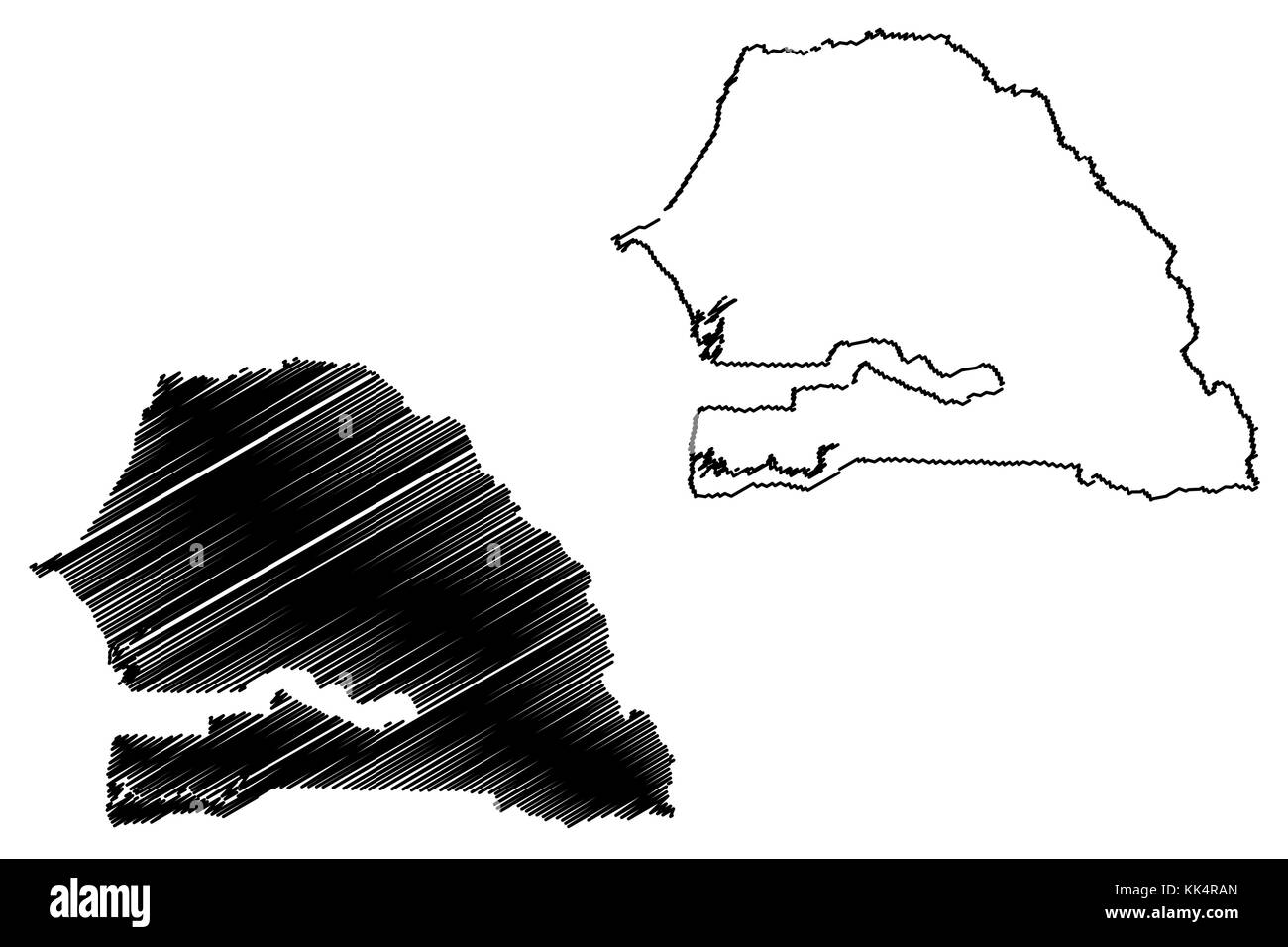 Mappa di Senegal illustrazione vettoriale, scribble schizzo Repubblica del Senegal Illustrazione Vettoriale