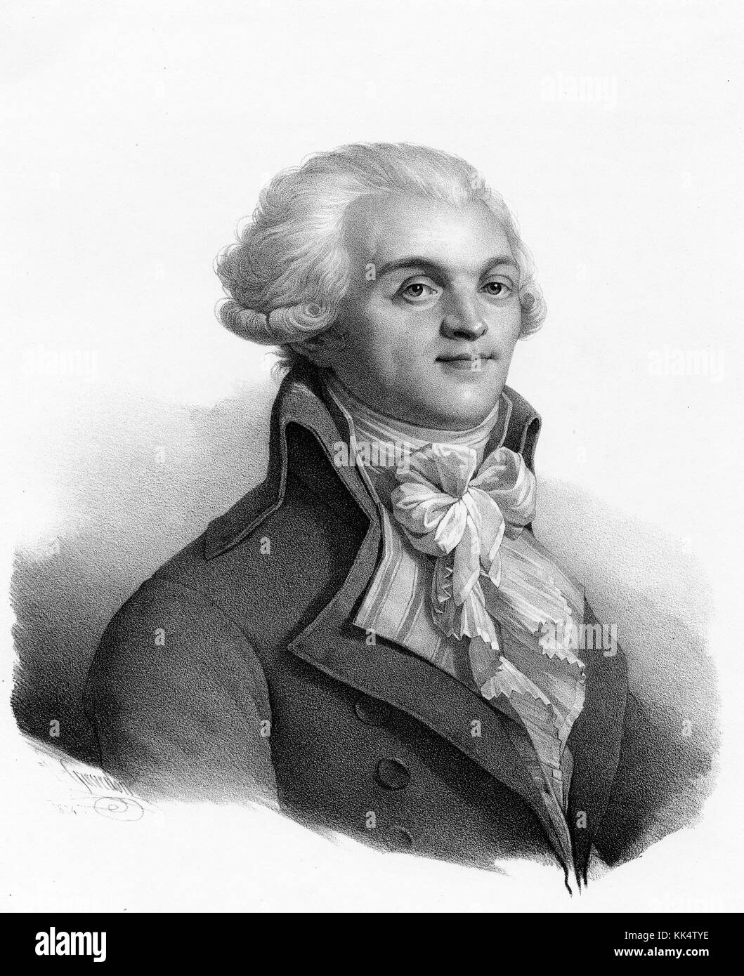 Una incisione da un ritratto di Maximilien Robespierre, egli era un avvocato francese e del politico è stato conosciuto per il suo sostegno di poveri e cause sociali durante la Rivoluzione Francese, ha sostenuto per la parità dei diritti di voto per gli uomini, controlli sui prezzi dei prodotti alimentari e la abolizione della schiavitù, anche se egli era contrario alla pena di morte egli è stata una forza trainante dietro il regno del terrore durante la Rivoluzione Francese che ha visto la morte di decine di migliaia di persone che sono state viste come nemici della Rivoluzione, 1829. Dalla Biblioteca Pubblica di New York. Foto Stock