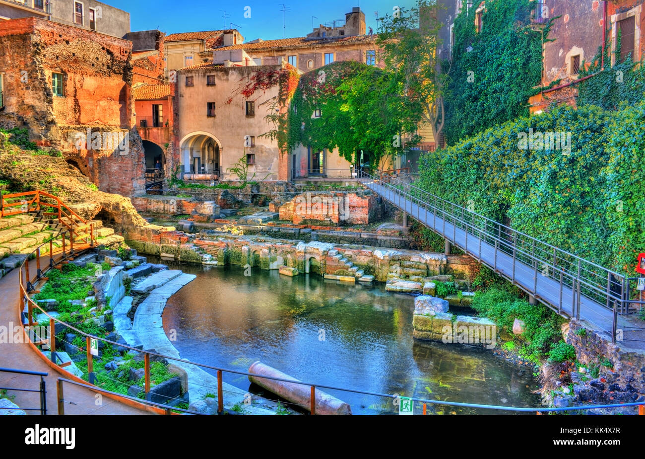 Teatro greco-romano di Catania in Sicilia, Italia Foto stock - Alamy