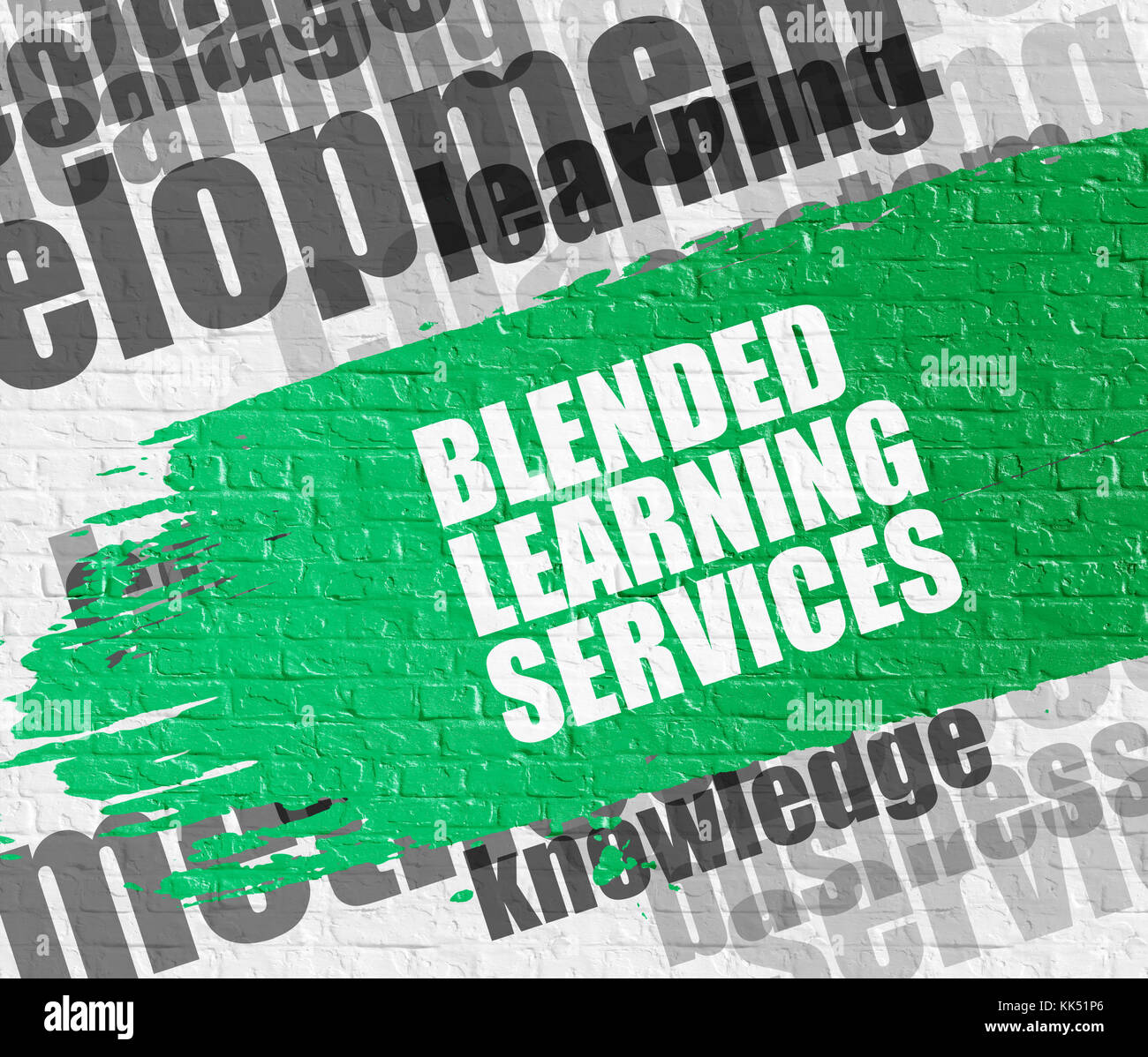 Blended Learning servizi sul muro bianco. Foto Stock