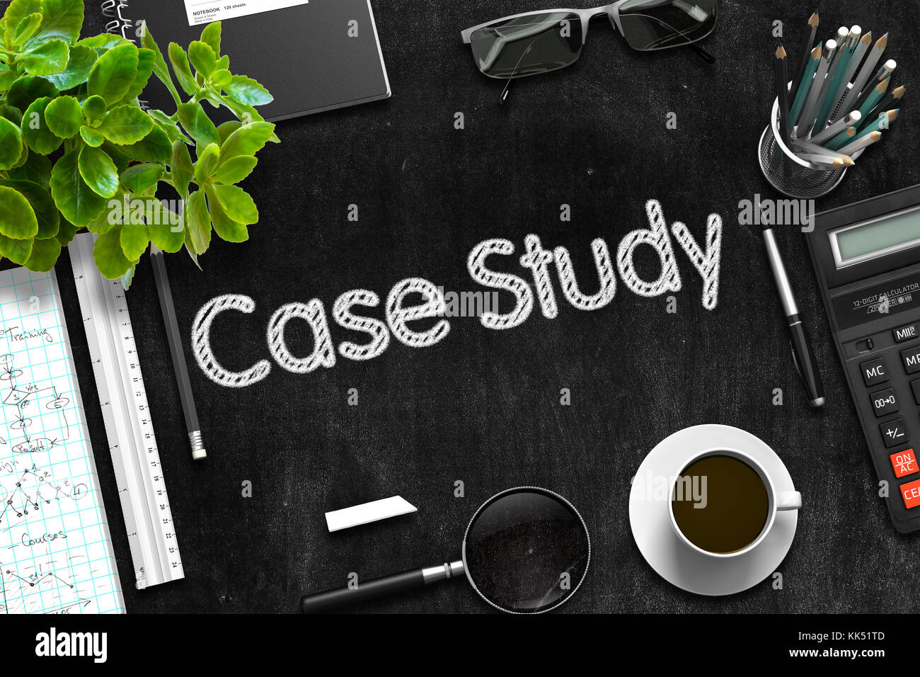 Lavagna nera con studio di caso concetto. Il rendering 3d. Foto Stock