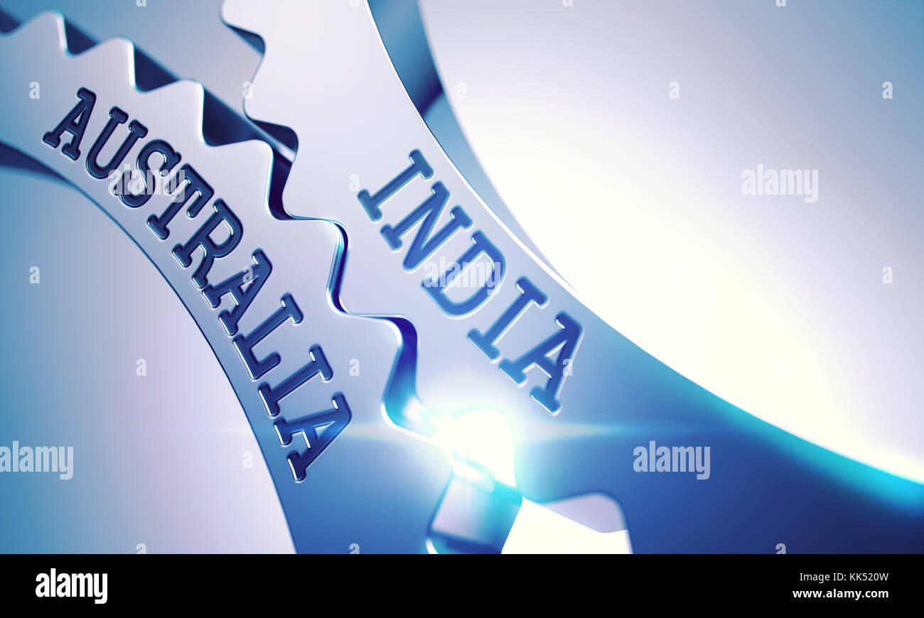 India - Australia. ruote dentate metalliche. 3d. Foto Stock