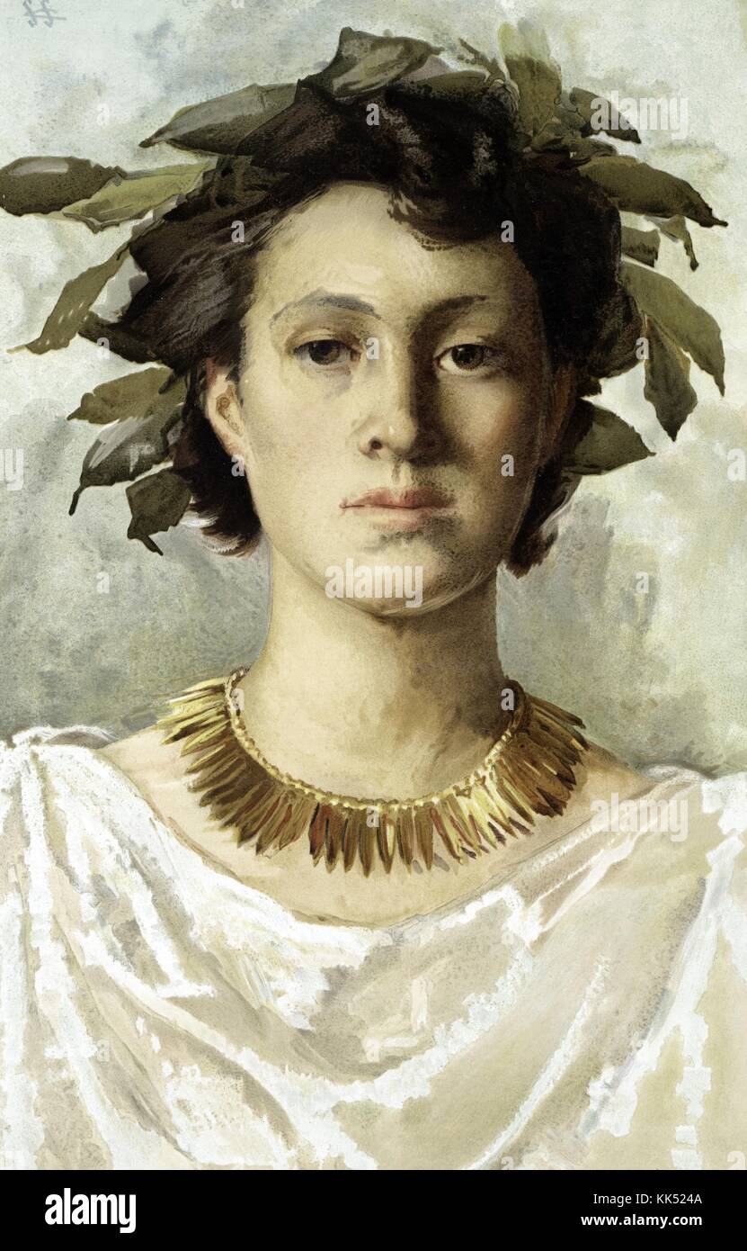 Ritratto di una donna in toga bianca, con una collana d'oro e una ghirlanda di foglie sulla testa, intitolata 'Roma', di Sarah Choate Sears, pubblicato da L Prang and Company, 1900. Dalla Biblioteca pubblica di New York. Foto Stock