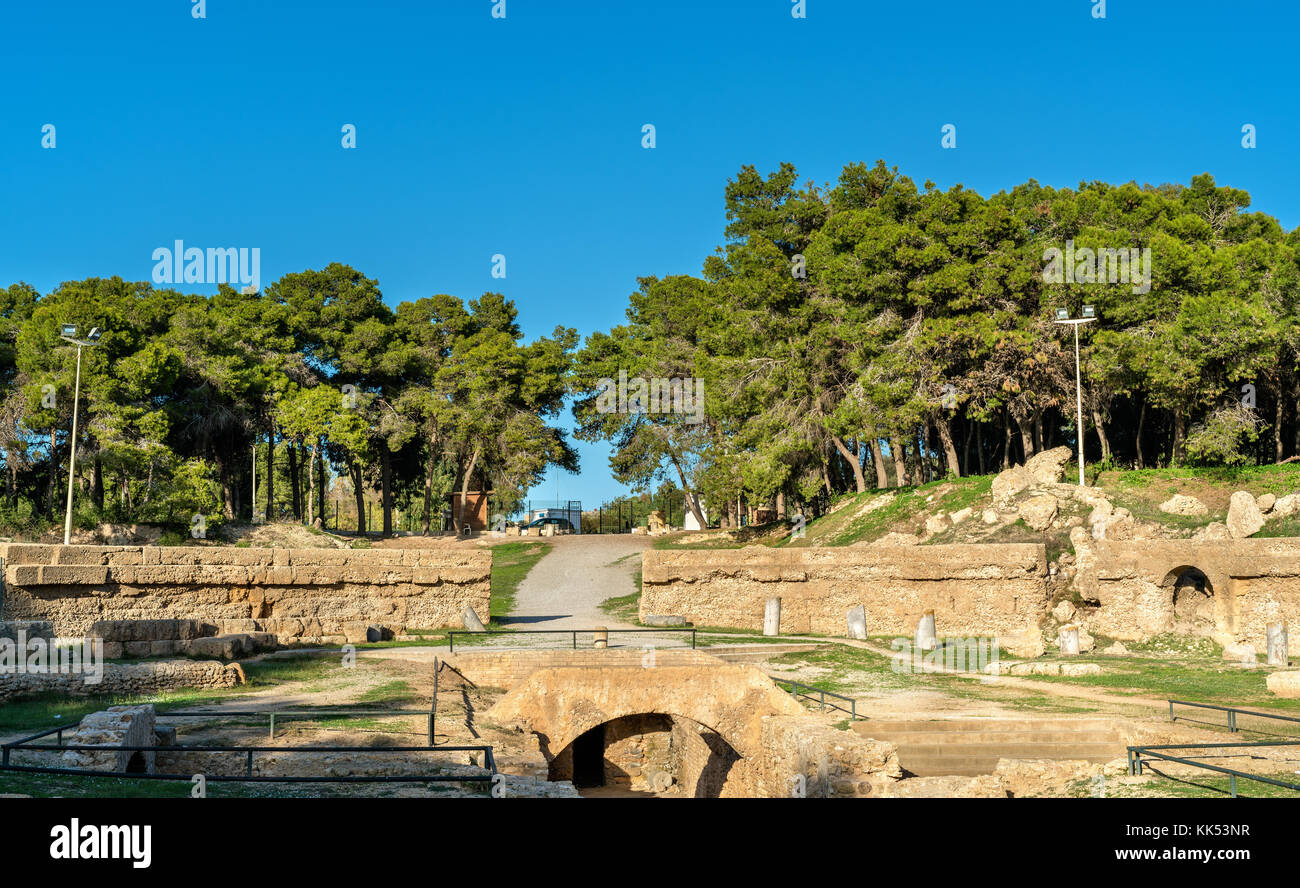 L'anfiteatro di Cartagine, un antico anfiteatro romano a Tunisi, Tunisia Foto Stock