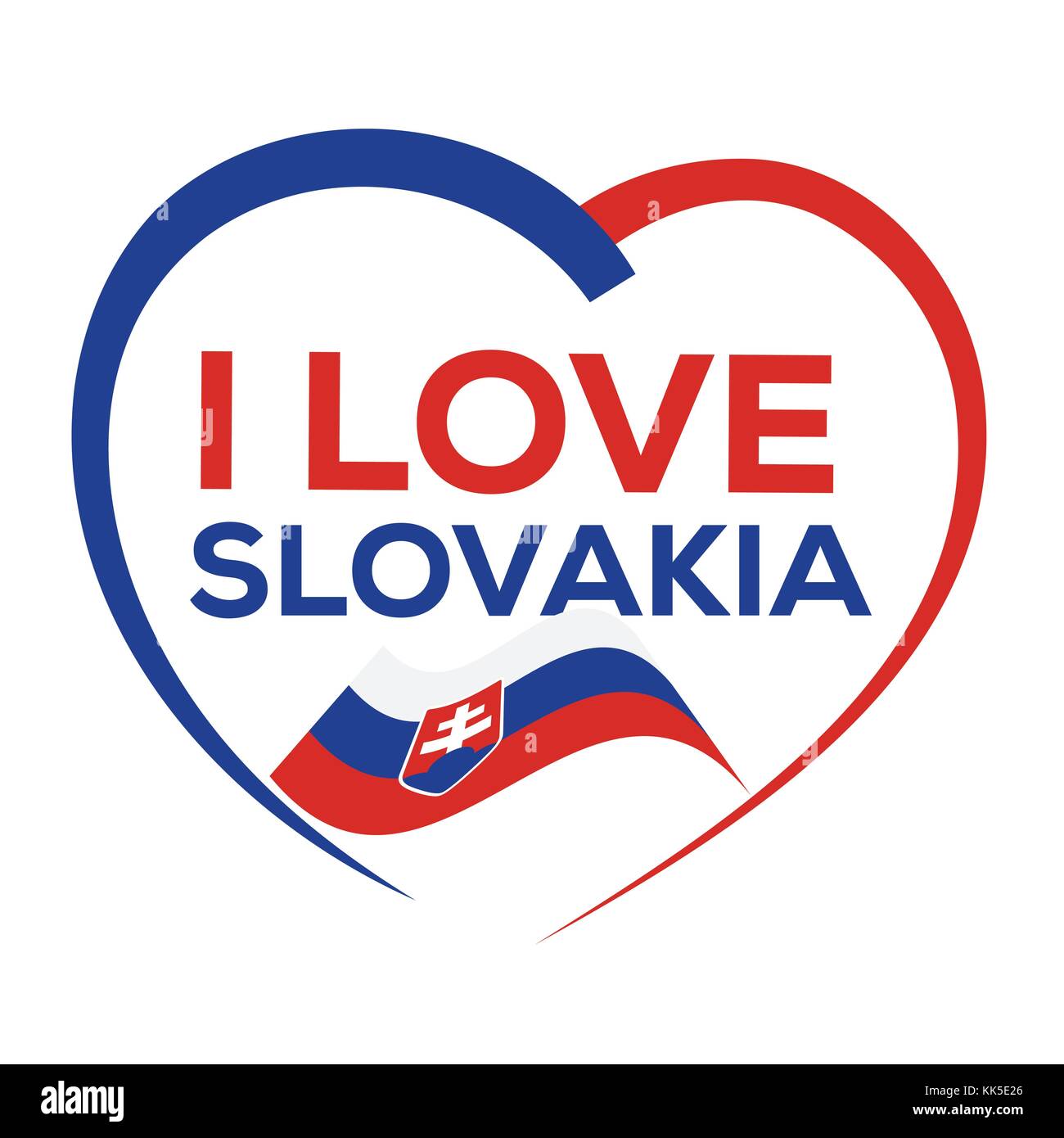 Io amo la Slovacchia con contorno di cuore e bandiera slovacca, icona design, isolati su sfondo bianco. Illustrazione Vettoriale
