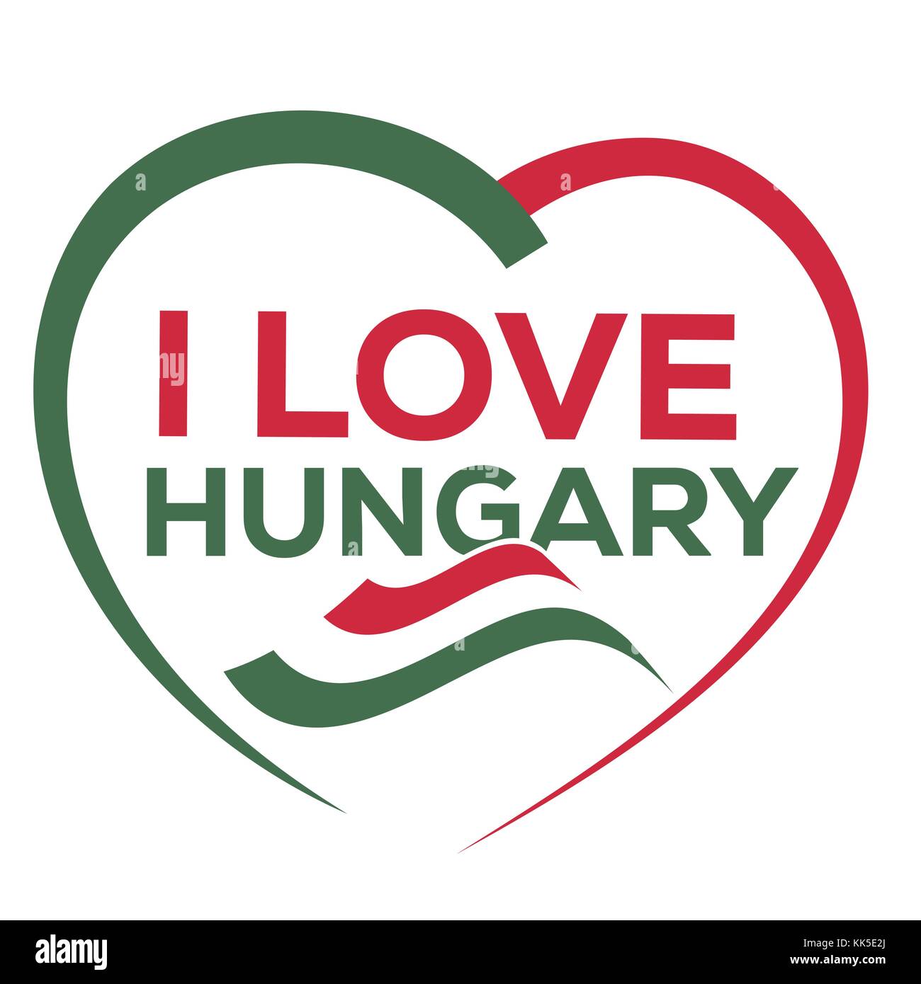 Mi piace Ungheria con contorno di cuore e bandiera di Ungheria, icona design, isolati su sfondo bianco. Illustrazione Vettoriale