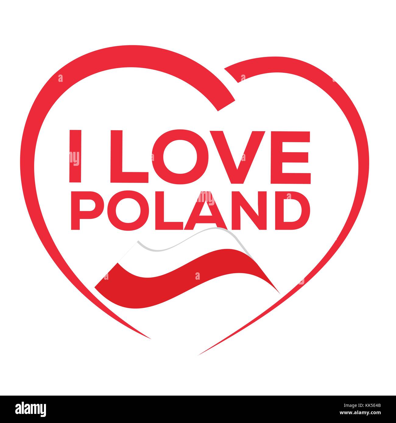 Io amo la Polonia con contorno di cuore e la bandiera della Polonia, icona design, isolati su sfondo bianco. Illustrazione Vettoriale