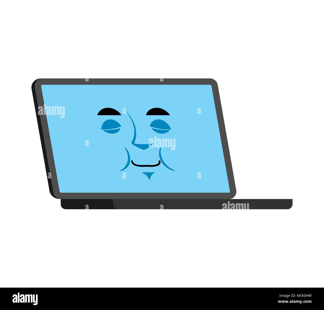 Laptop a pelo faccia emoji avatar. Il computer è caduto addormentato emozioni. pc drop off. illustrazione vettoriale Illustrazione Vettoriale