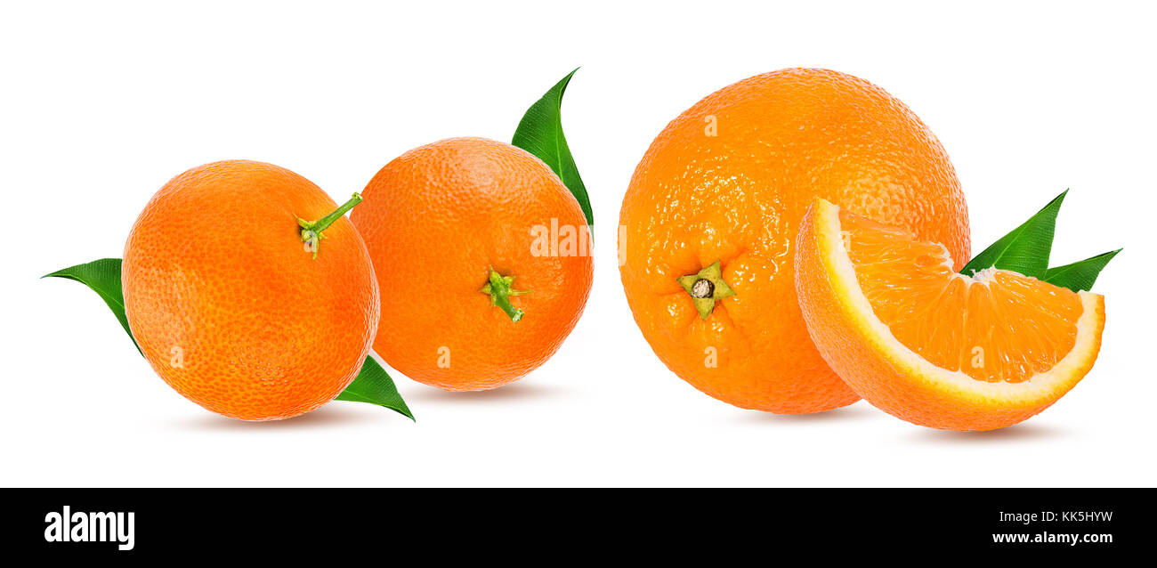 Il mandarino o frutto di mandarino e arancio isolato su sfondo bianco Foto Stock