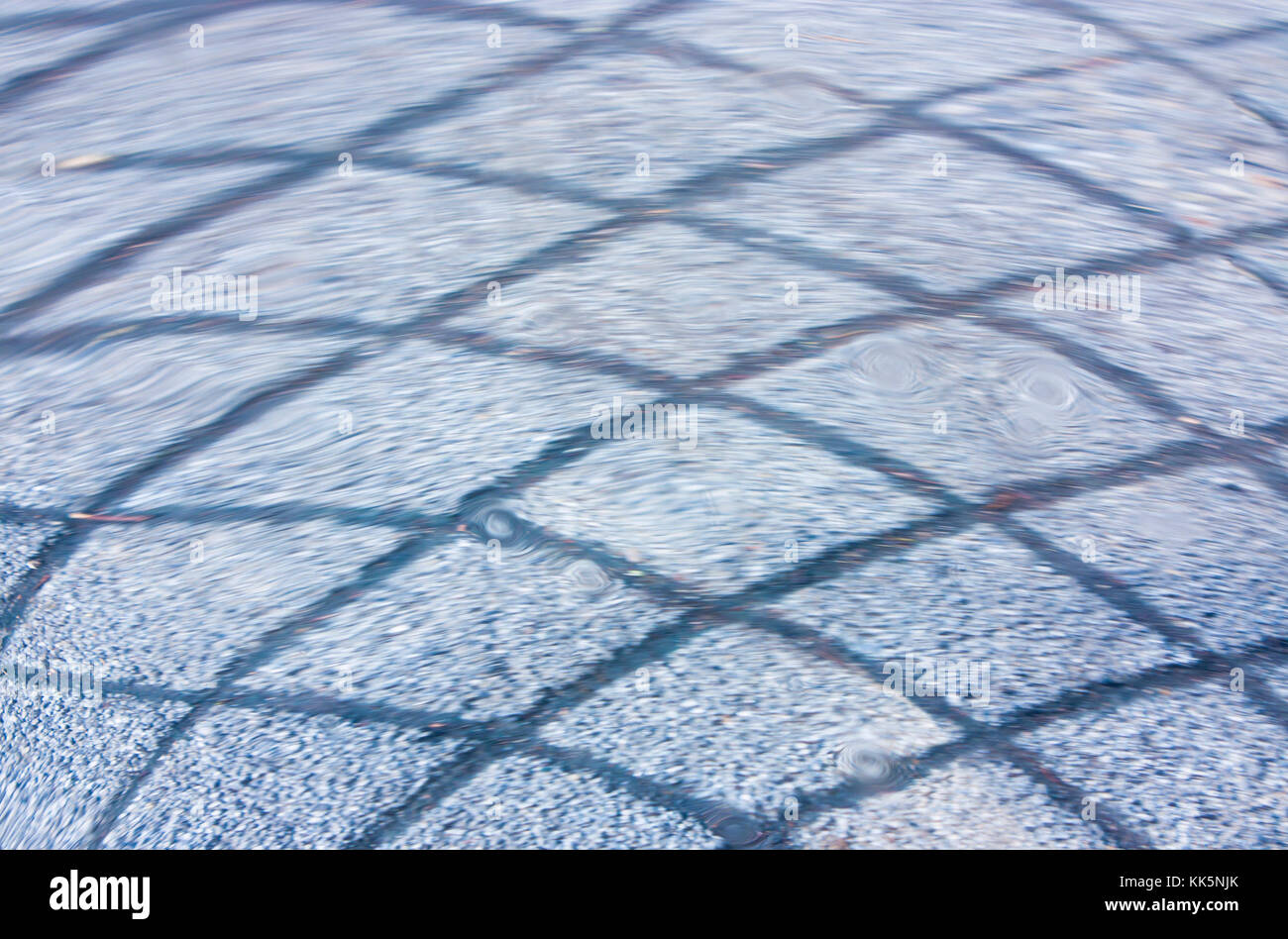 Abstract sfocata dettaglio della strada allagata marciapiede sul fiume della città le banche Foto Stock