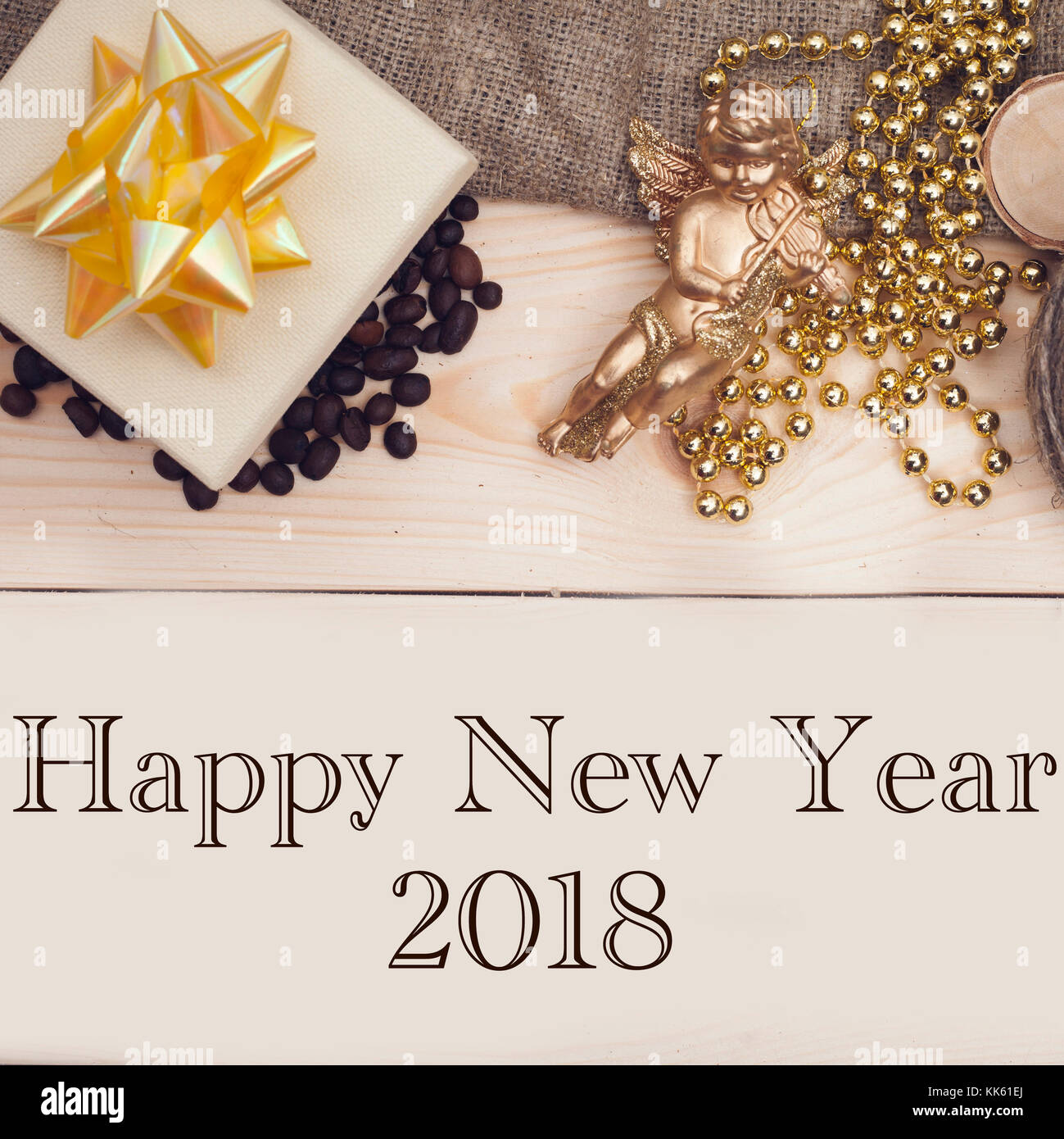 Felice anno nuovo 2018 Iscrizione con decorazioni dorate Foto Stock