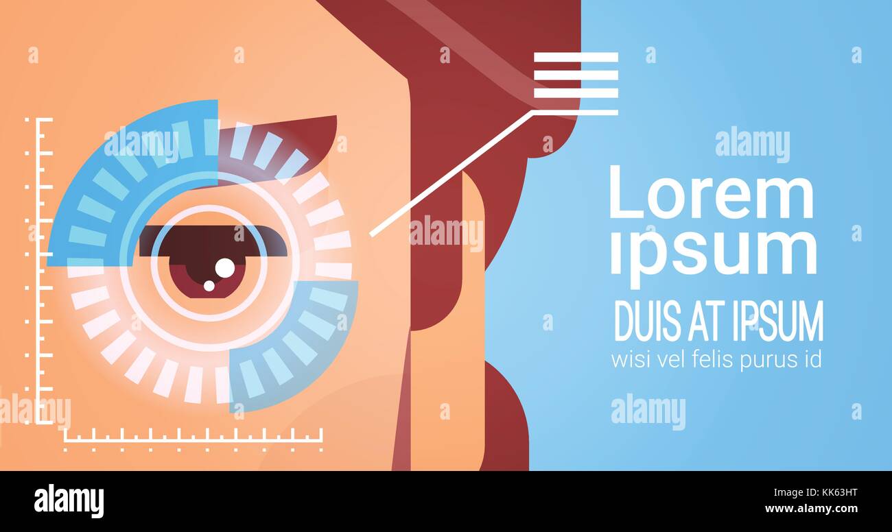 Retina degli occhi accesso a scansione maschio di controllo sistema di riconoscimento facciale biometrico di tecnologia di identificazione del concetto Illustrazione Vettoriale
