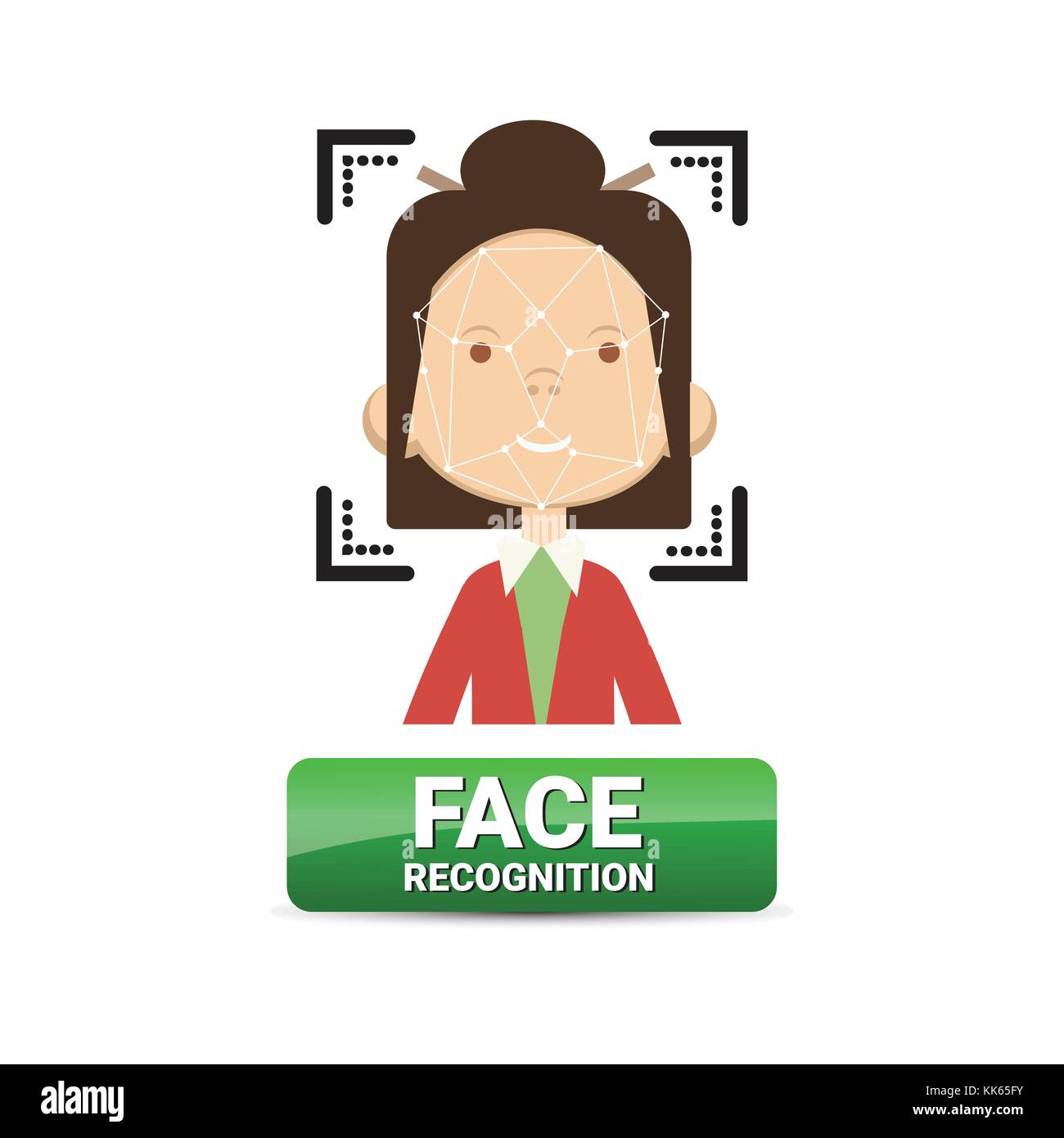 Il riconoscimento del volto del pulsante identificazione biometrici sul volto femminile del controllo di accesso il concetto di tecnologia Illustrazione Vettoriale
