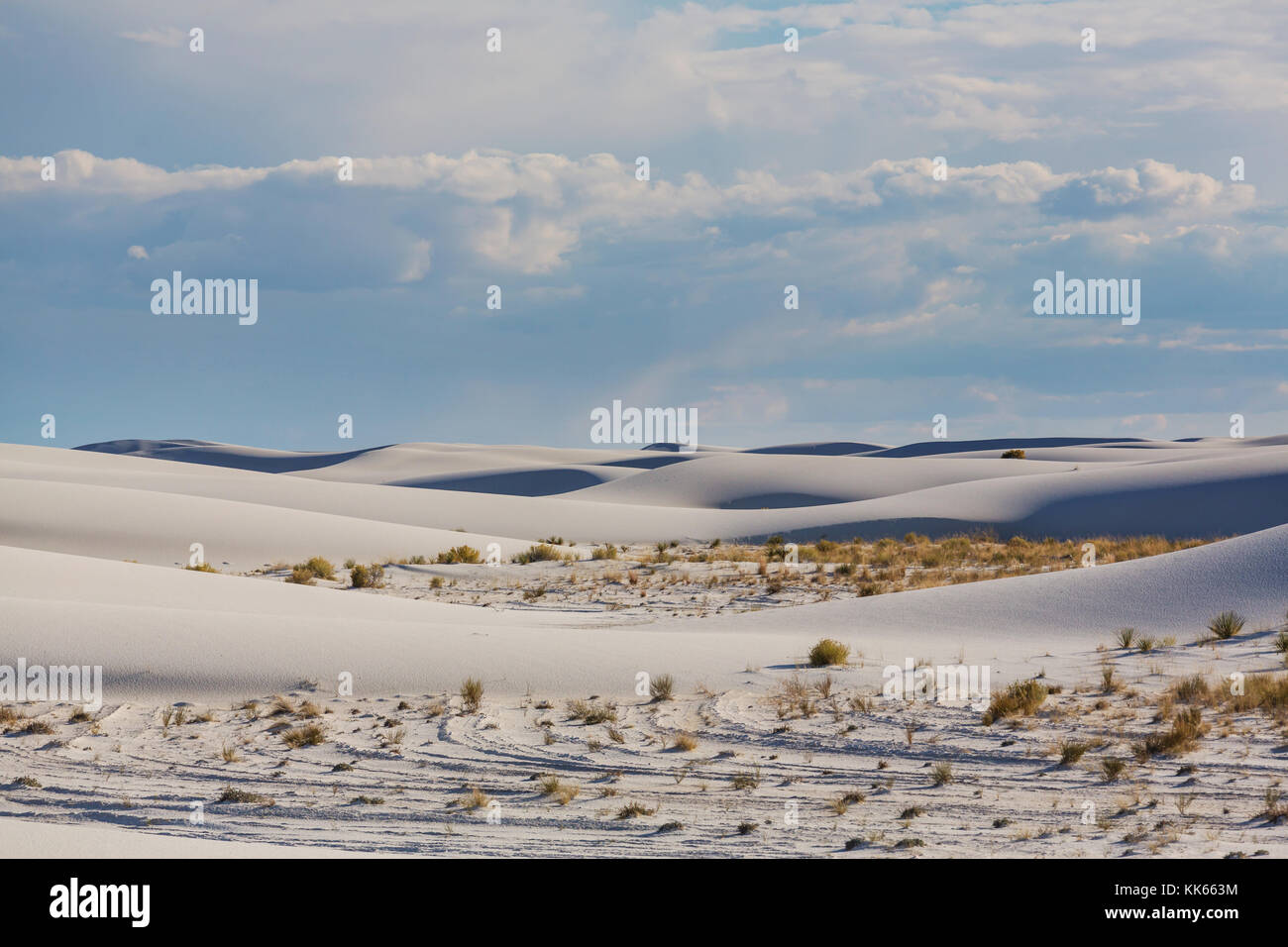 Insolito le dune di sabbia bianca a White Sands National Monument, Nuovo Messico, Stati Uniti d'America Foto Stock