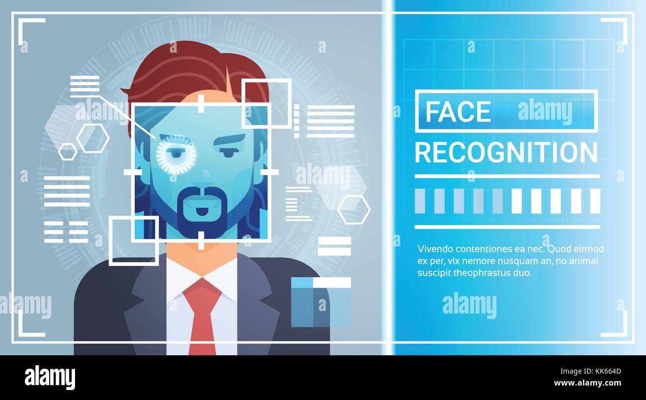 Sistema di riconoscimento facciale occhio la scansione della retina dell'uomo, l'identificazione biometrica l accesso alla tecnologia il concetto di controllo Illustrazione Vettoriale