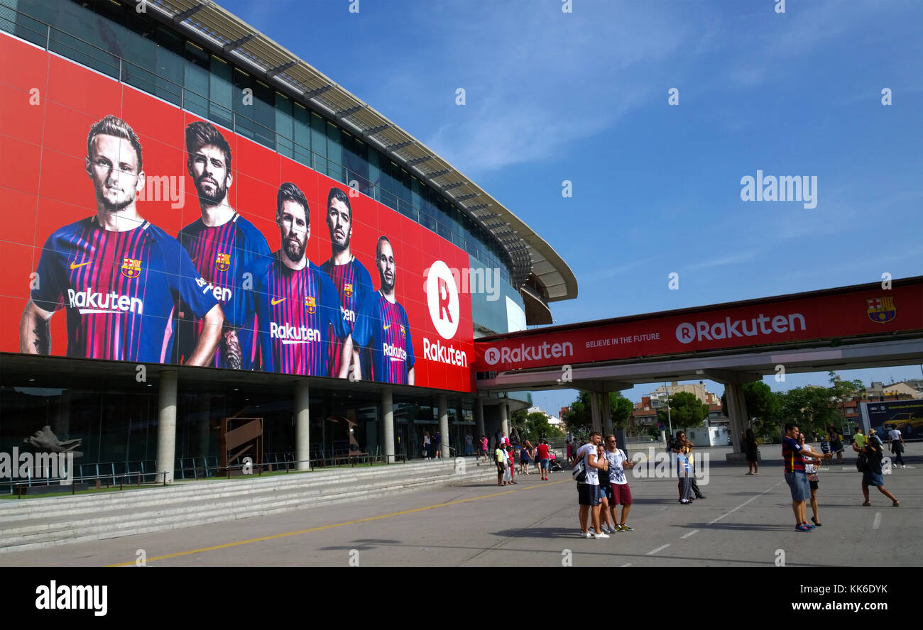 Vista dell'esterno del Camp Nou stadium di Barcellona, Spagna Foto Stock