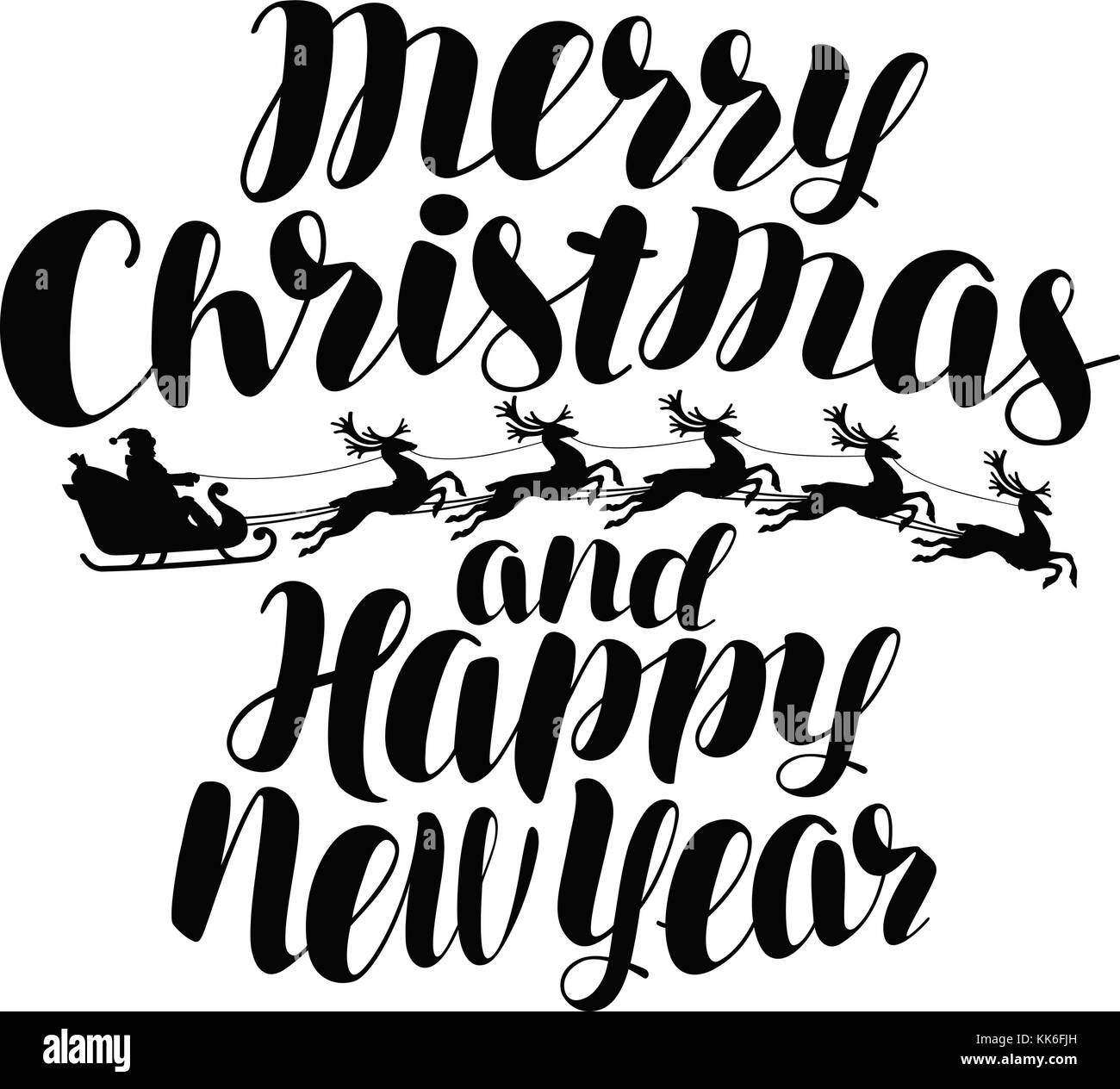 Buon Natale e felice anno nuovo. Lettere scritte a mano, vettore calligrafico Illustrazione Vettoriale