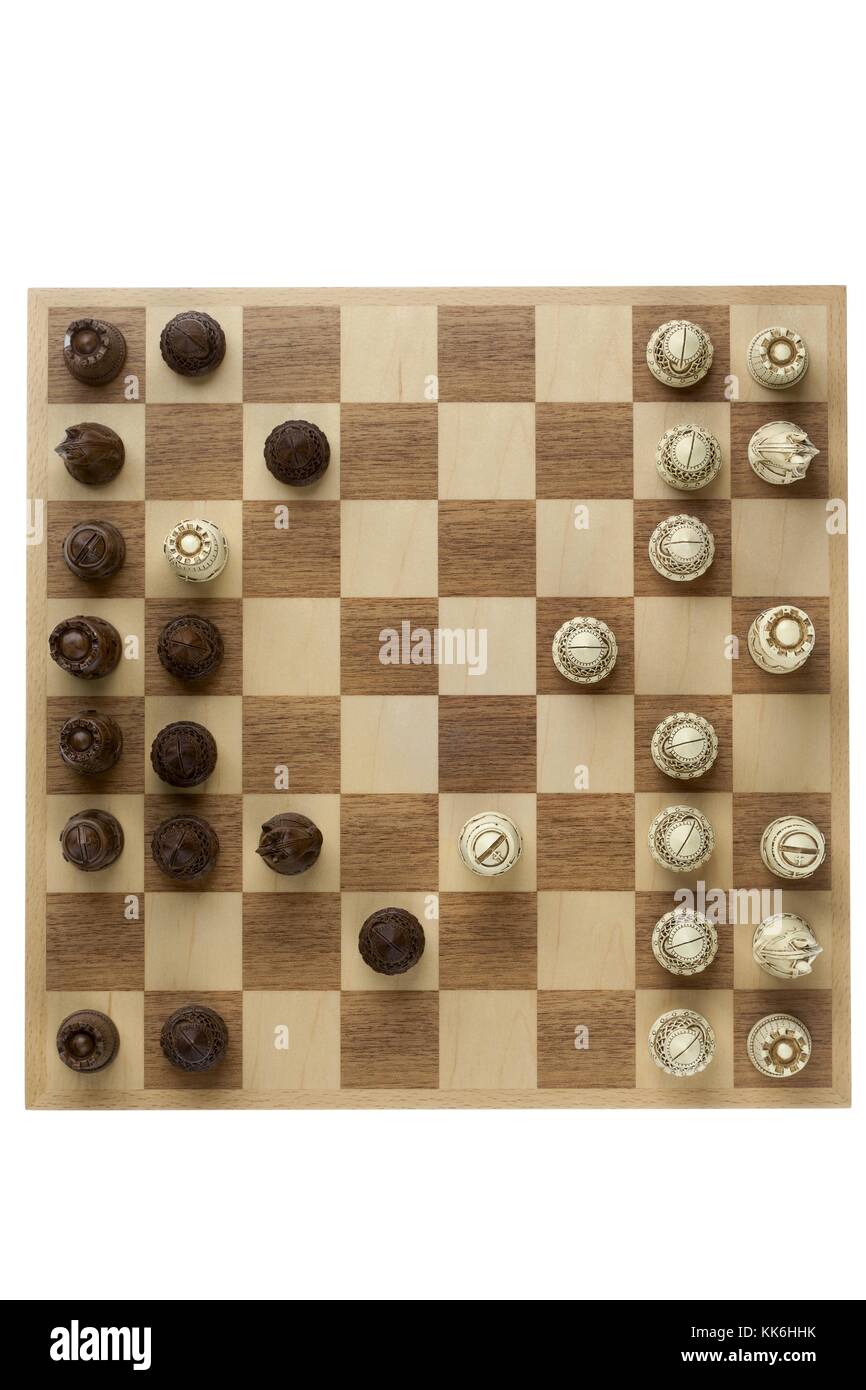 Top visualizza immagine di vecchi pezzi di scacchi Foto Stock