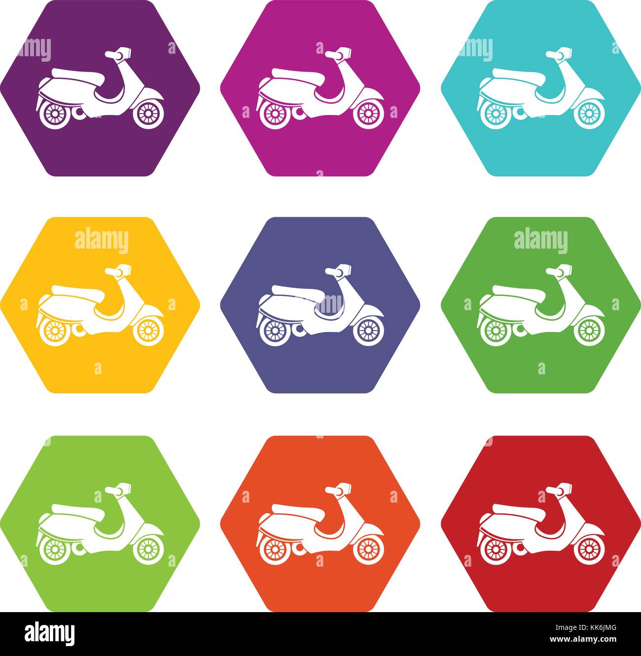 Vespa scooter icona impostare hexahedron colore Illustrazione Vettoriale