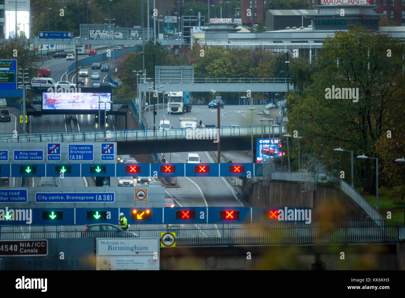 La vista lungo la Aston Expressway in direzione di Birmingham Foto Stock