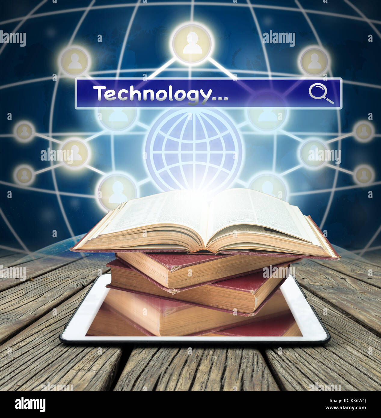 I vecchi libri su tablet con la navigazione di internet ricerca per  'tecnologia' bar sulla rete internet concetto sfondo, elementi di questa  immagine arredati con Foto stock - Alamy
