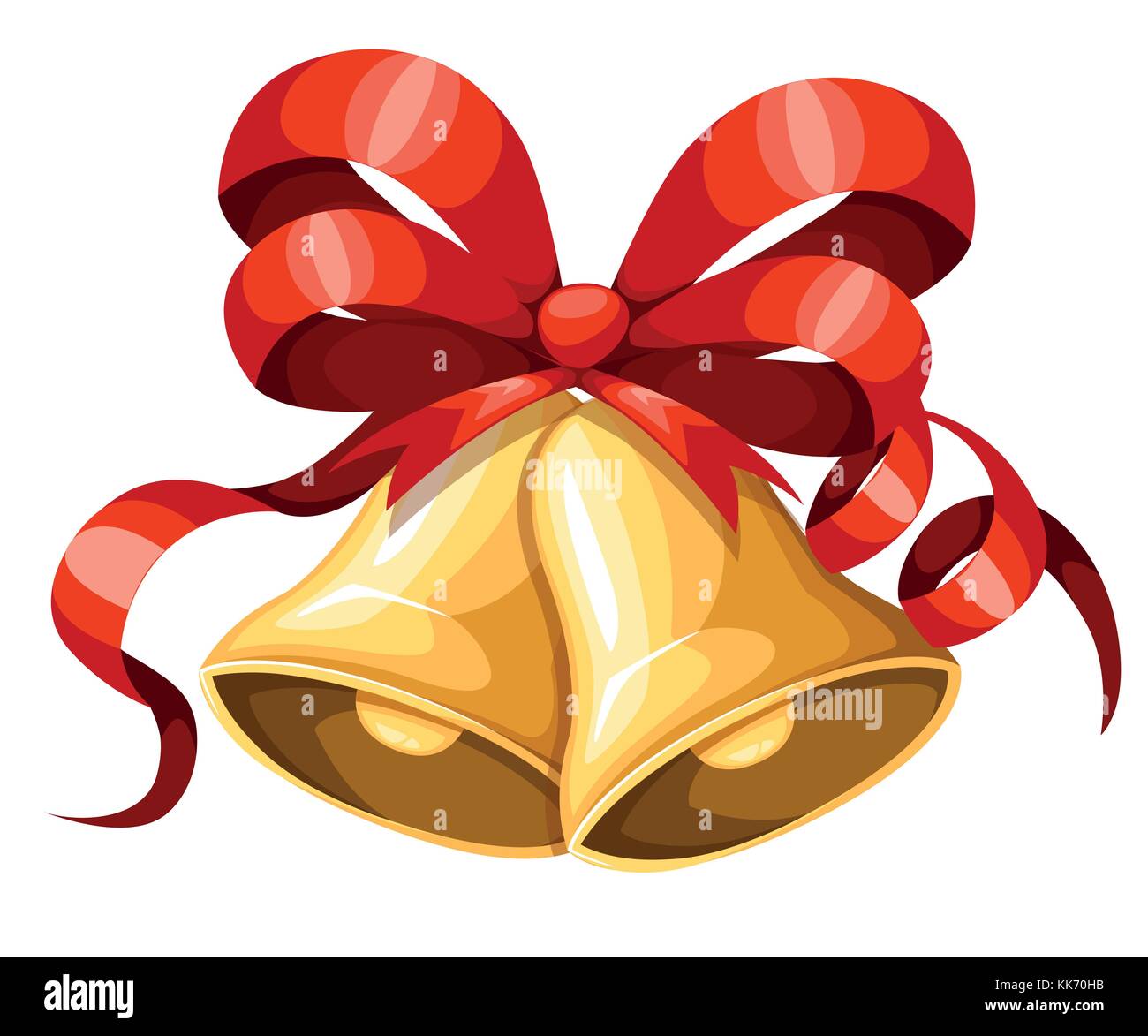 Golden natale campana con un nastro rosso e prua. xmas decorazione. Jingle Bells icona. illustrazione vettoriale isolati su sfondo bianco. sito web pagina e Illustrazione Vettoriale