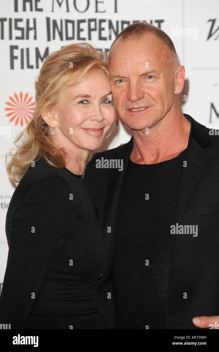 Sting e Trudie Styler frequentare il Moet British Independent Film Awards 2013 al Vecchio Mercato di Billingsgate a Londra. 8 dicembre 2013 © Paul Treadway Foto Stock