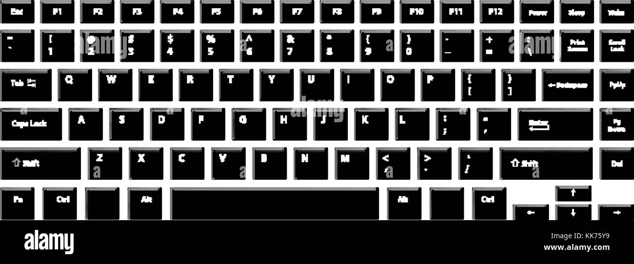 Tastiera nera per notebook o computer su sfondo bianco Illustrazione Vettoriale