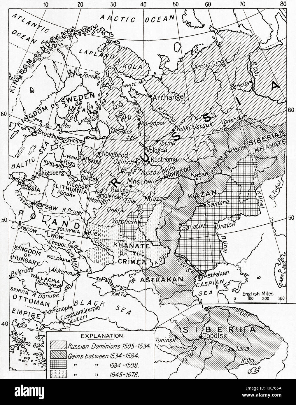 Mappa di Russia nei secoli XVI e XVII. Da hutchinson nella storia delle nazioni, pubblicato 1915. Foto Stock