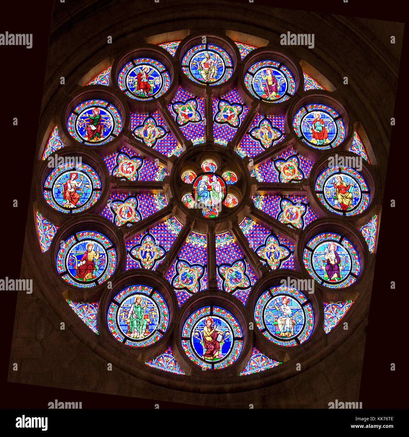 Finestra di rose, la cattedrale di St Pierre, Montpellier, Francia Foto Stock