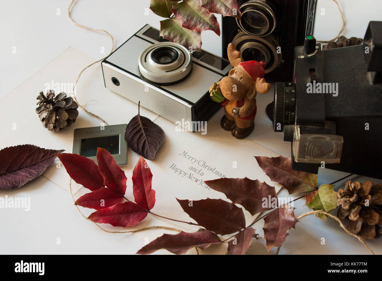 Vecchie macchine fotografiche in un spirito di inverno Foto Stock