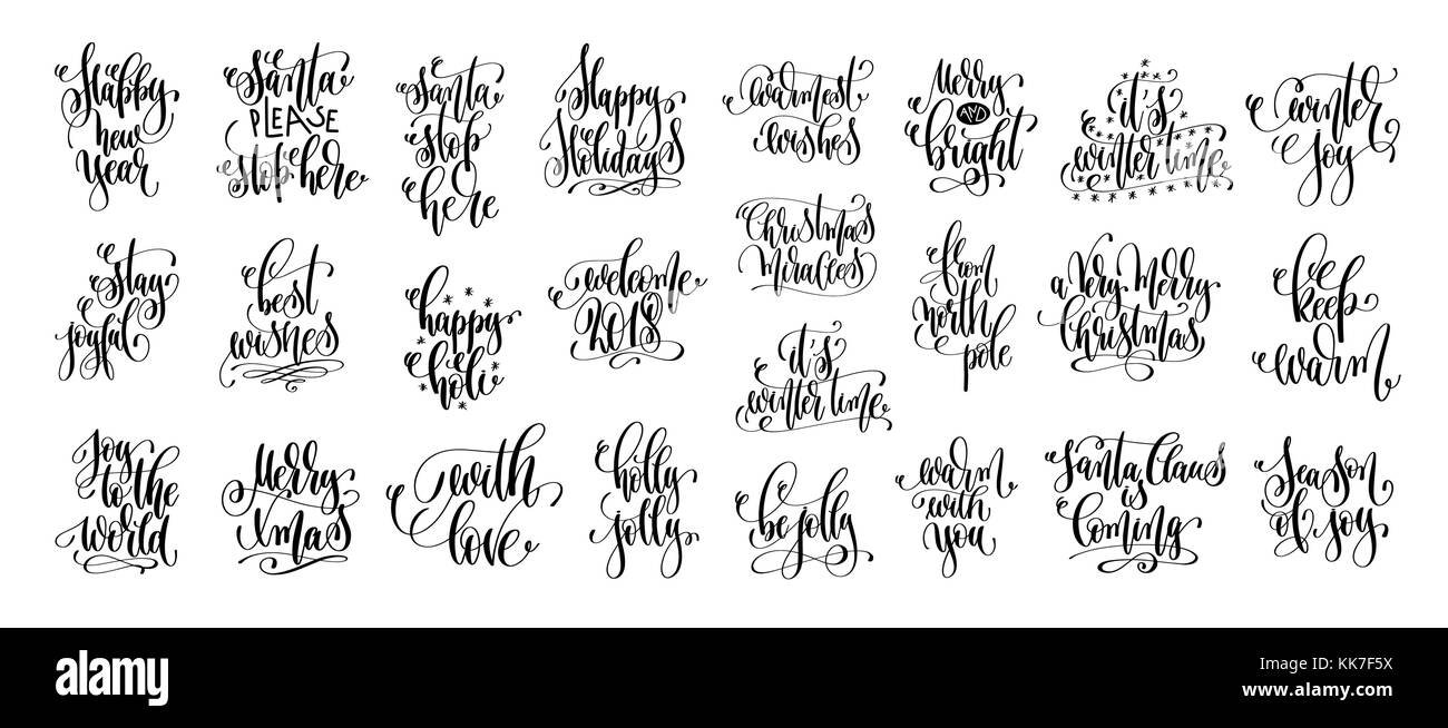 Set di 25 caratteri a mano l iscrizione alla vacanza invernale design Illustrazione Vettoriale