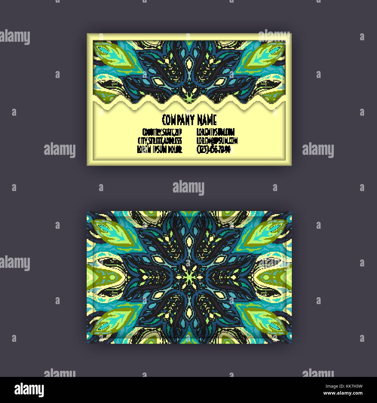 Vector vintage carta da visita set. floral mandala pattern e ornamenti. design orientale layout. L'islam, l'arabo, indiano, motivi ottomano. pagina anteriore e Illustrazione Vettoriale