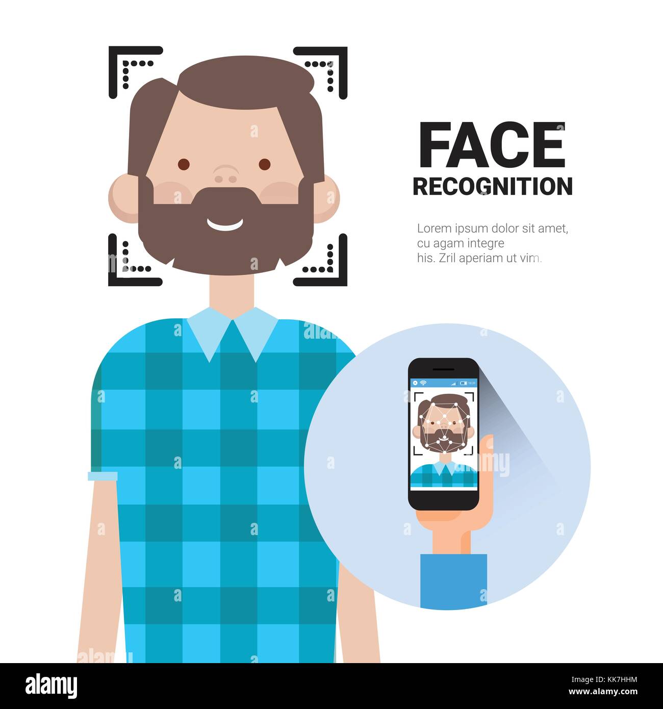 Il riconoscimento del volto mano azienda smart phone la scansione l uomo moderno di identificazione biometrici il concetto di sistema Illustrazione Vettoriale