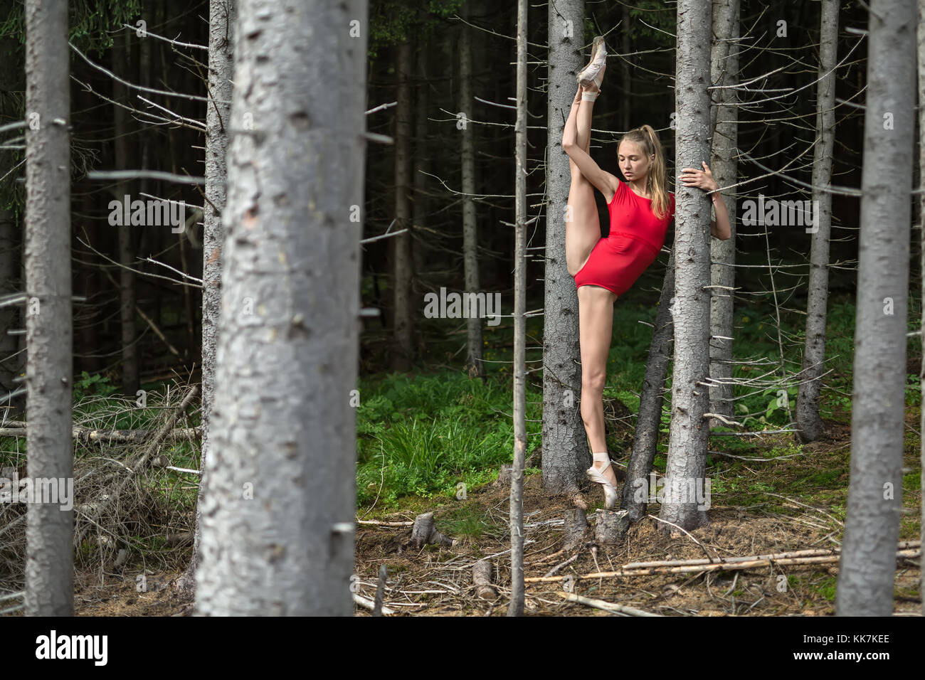 Ballerina in posa all'aperto Foto Stock