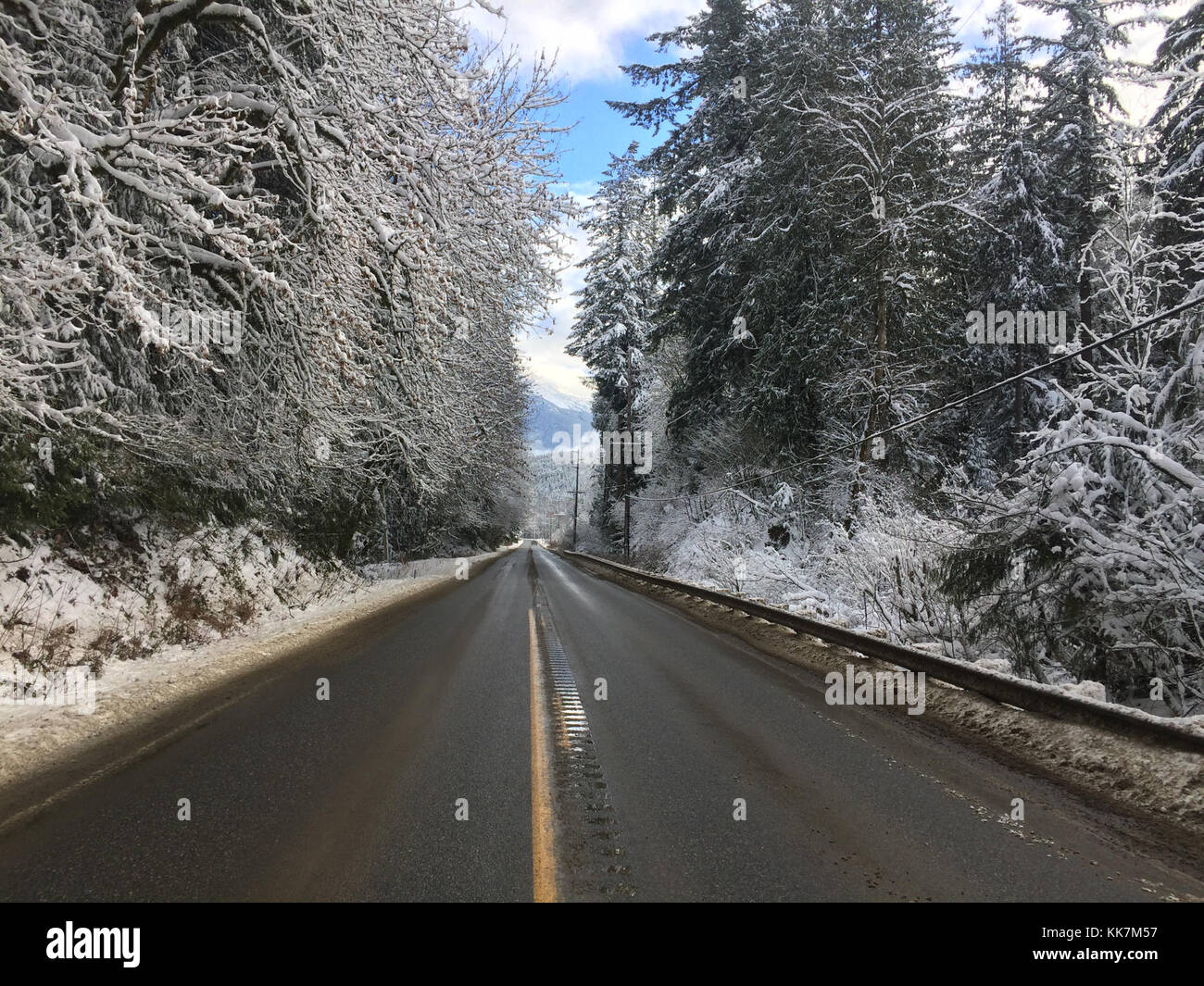 L'autostrada a due corsie sopra Hedrick Creek sposta i viaggiatori sui sentieri escursionistici di Artist Point in estate e sul monte Baker Ski Area in inverno. È anche il percorso più diretto in ingresso e in uscita da Glacier, Washington. SR 542 su Hedrick Creek 31835485580 o Foto Stock