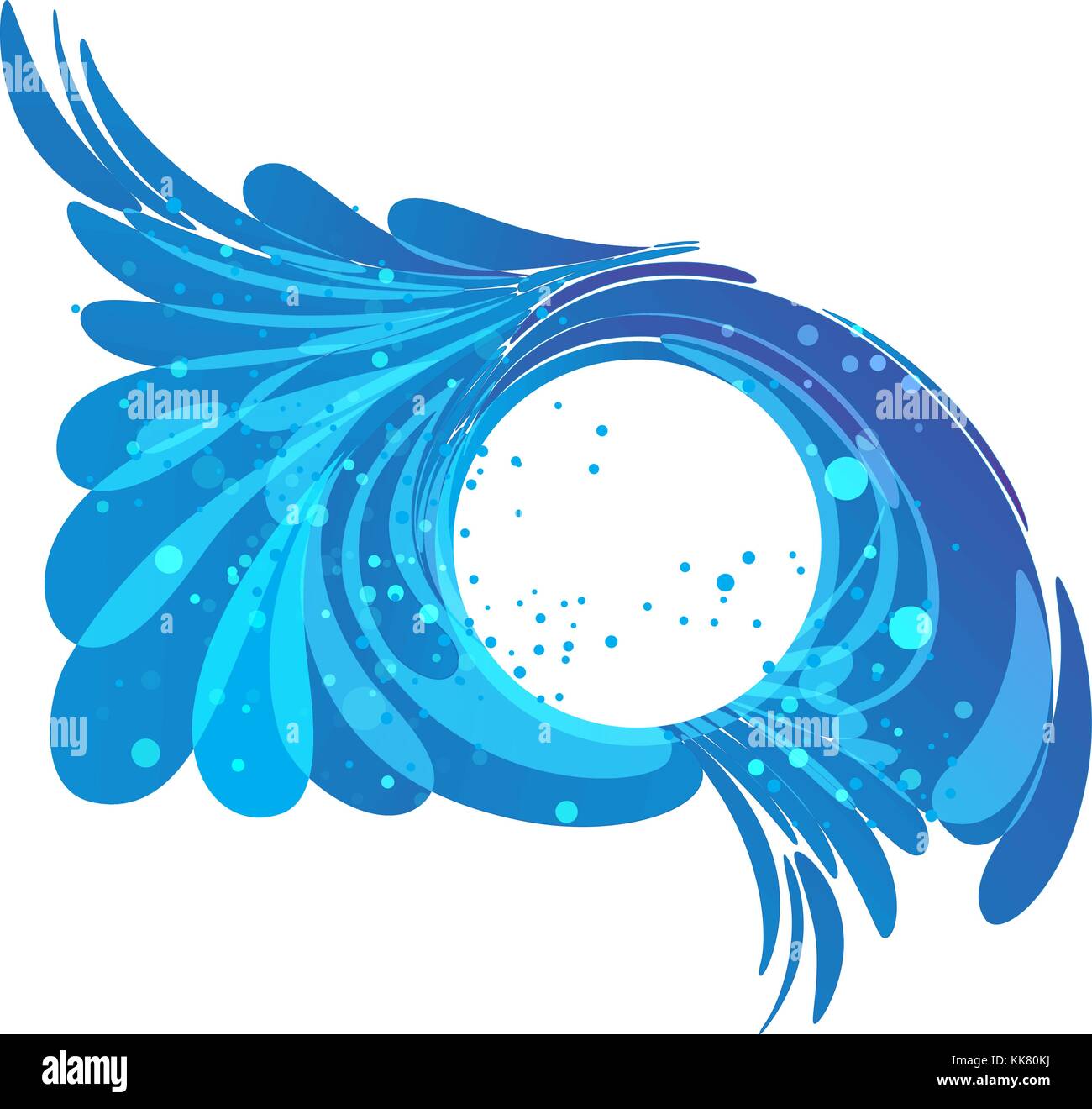 Splash acqua, cerchio blu telaio su sfondo bianco Illustrazione Vettoriale