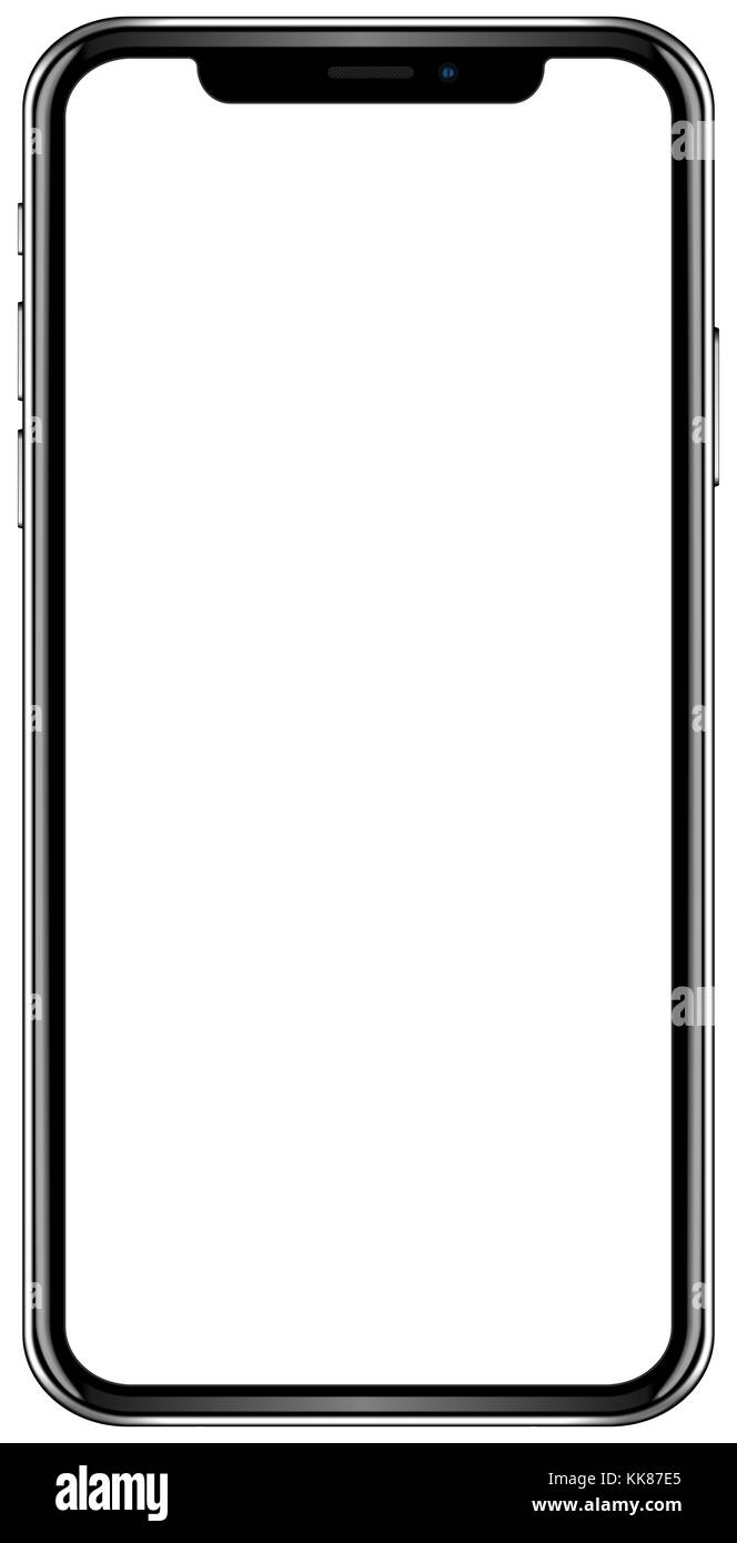 Smartphone in bianco e nero e colore argento con schermo vuoto isolato sfondo bianco mockup. vista frontale della moderna multimediale android smart phone Foto stock - Alamy