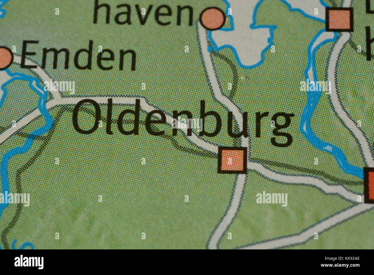 Il nome della città sulla mappa Foto Stock
